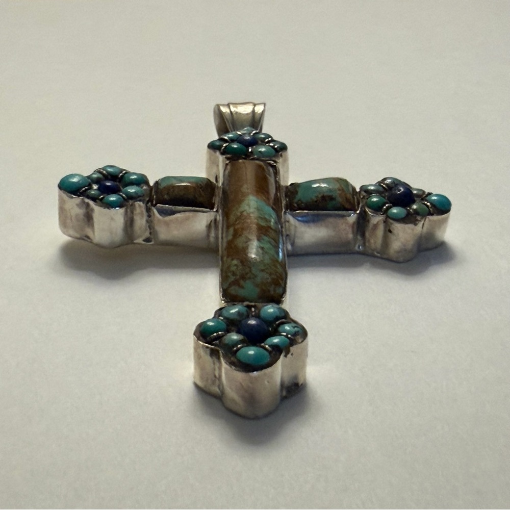 Turquoise and Silver Cross Pendant - Picture 4 of 8